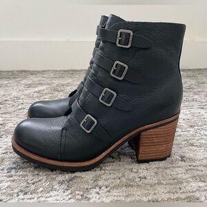 Kork-Ease Charcoal Heeled Boots with Buckle Straps